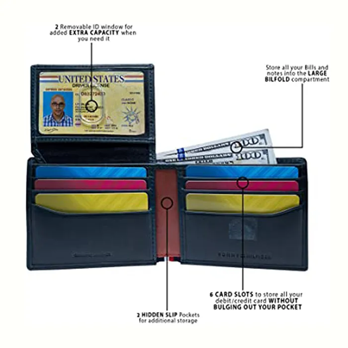 Ví Tommy Hilfiger Men's Billfold Wallet Màu Đen Nâu