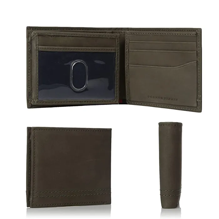 Ví Tommy Hilfiger Men's Leather Passcase Wallet Màu Xanh Olive
