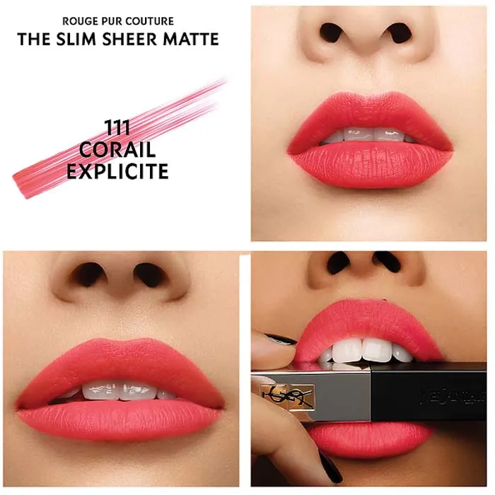 Son Yves Saint Laurent YSL Rouge Pur Couture The Slim Sheer Matte 111 Corail Explicite Màu Hồng San Hô - Son Môi - Vua Hàng Hiệu