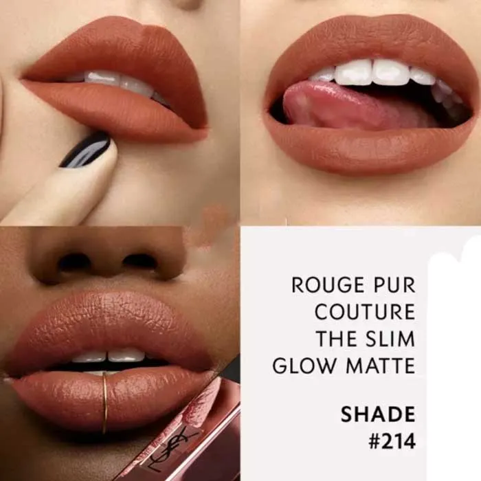 Son Yves Saint Laurent YSL Rouge Pur Couture The Slim Glow Matte 214 Illicit Orange Màu Cam Cháy - Son Môi - Vua Hàng Hiệu