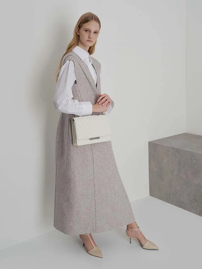 Túi Đeo Vai Nữ Charles & Keith CNK Quilted Chain Strap Shoulder Bag 20840207-1 Màu Trắng