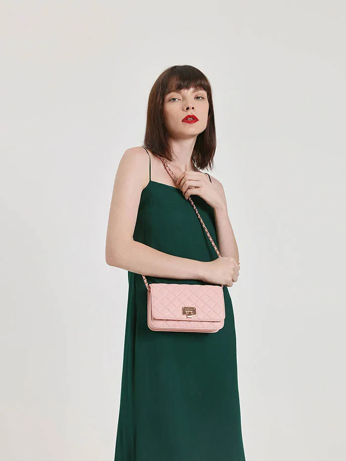 Túi Đeo Vai Nữ Charles & Keith CNK Quilted Flip-Lock Clutch 70700893 Màu Hồng