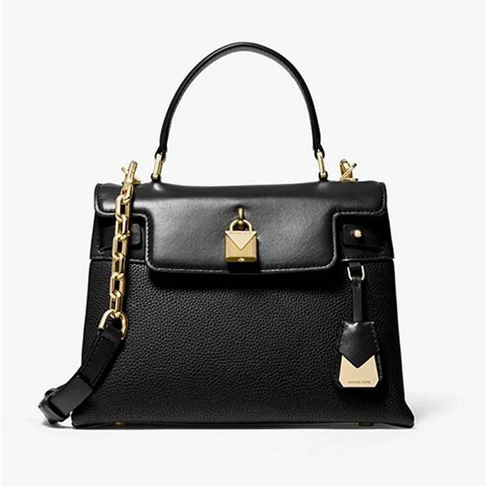 Túi Xách Tay Michael Kors MK Gramercy Medium Pebbled Satchel Leather Cross Body Bag Màu Đen - Túi xách - Vua Hàng Hiệu