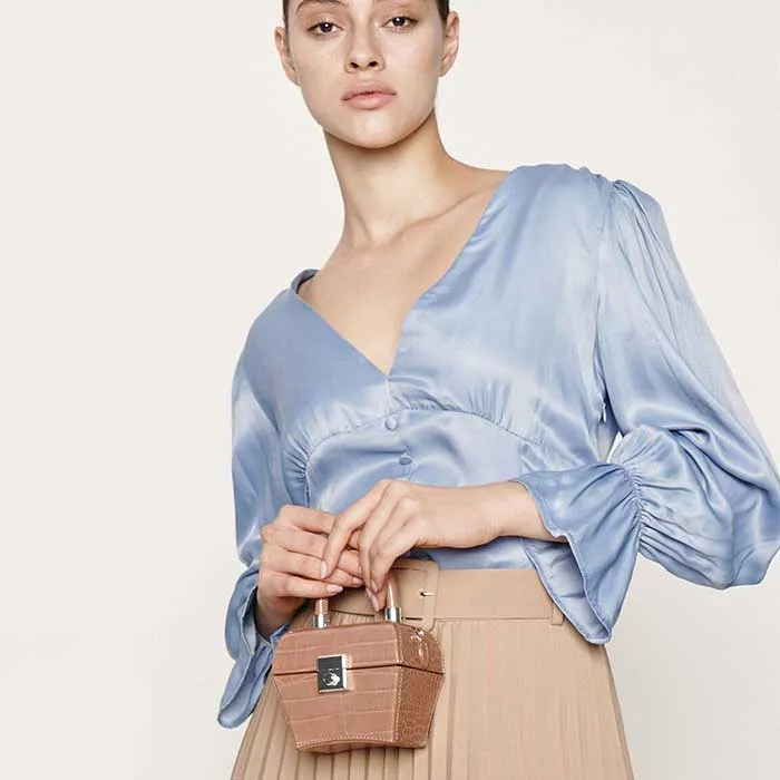 Túi Nữ Mini Charles & Keith CNK Croc-Effect Mini Sculptural Bag Màu Hồng Đất