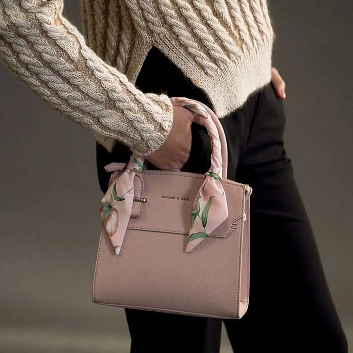 Túi Xách Nữ Charles & Keith CNK Scarf-Wrapped Top Handle Bag Màu Hồng