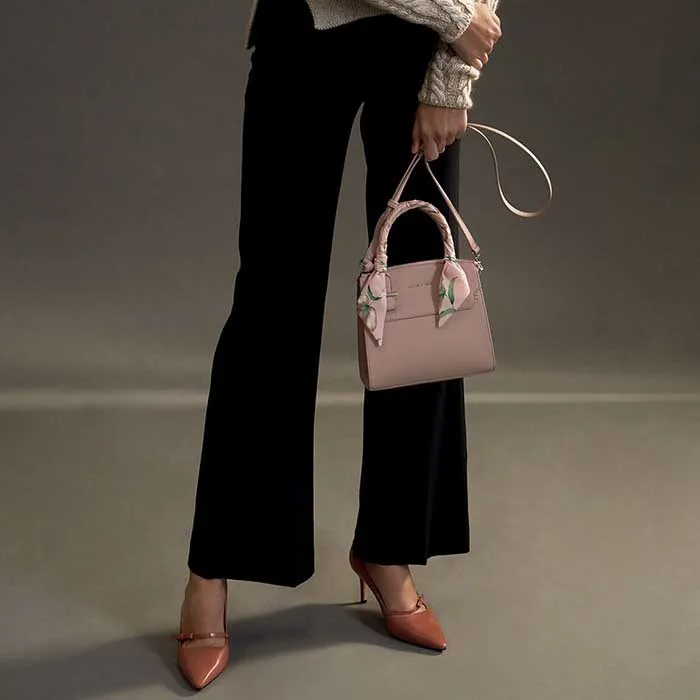 Túi Xách Nữ Charles & Keith CNK Scarf-Wrapped Top Handle Bag Màu Hồng