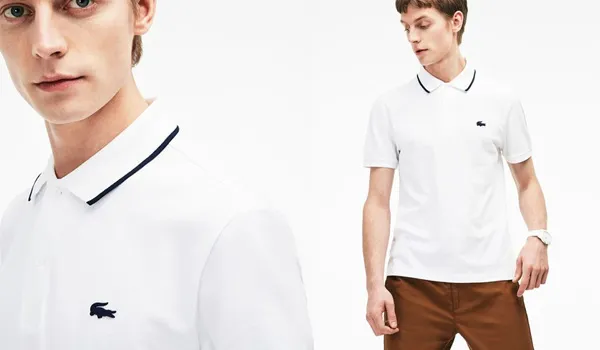 Áo Phông Lacoste Slim Fit Piped Neck Stretch Pima Cotton Polo Màu Trắng Size XS