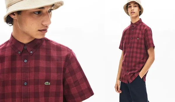 Áo Sơ Mi Nam Lacoste Men's Regular Fit Check Cotton And Linen Shirt Màu Đỏ - Thời trang - Vua Hàng Hiệu