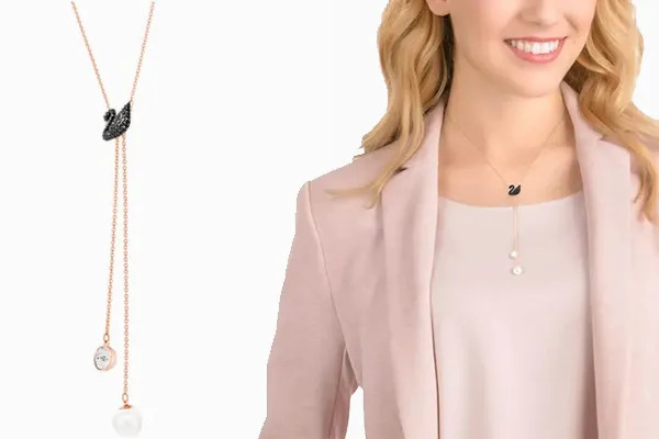 Dây Chuyền Swarovski Iconic Swan Y Necklace, Black, Rose-Gold Tone Plated