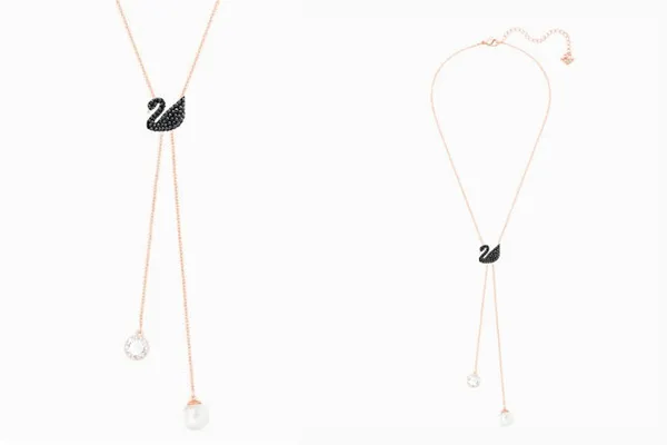 Dây Chuyền Swarovski Iconic Swan Y Necklace, Black, Rose-Gold Tone Plated