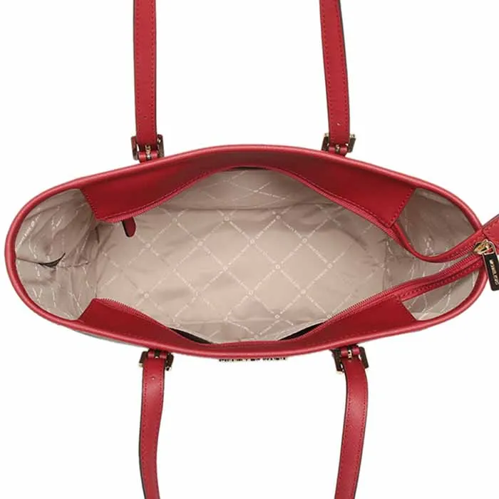 Túi Tote Michael Kors MK Jet Set Travel Small Zip Top Tote Shoulder Bag Signature Brown Scarlet Red