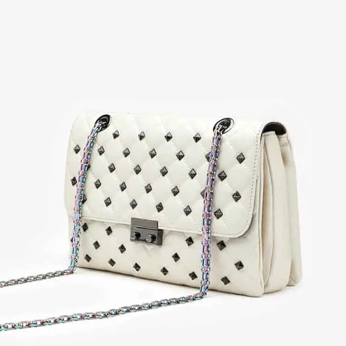 Túi Xách Pazzion 9073A Beige Quilted Studded Clutch Màu Trắng - Túi xách - Vua Hàng Hiệu