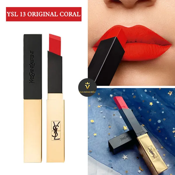 Son Yves Saint Laurent YSL Rouge Pur Couture The Slim Màu 13 - Original Coral - Cam Đỏ San Hô - Son Môi - Vua Hàng Hiệu