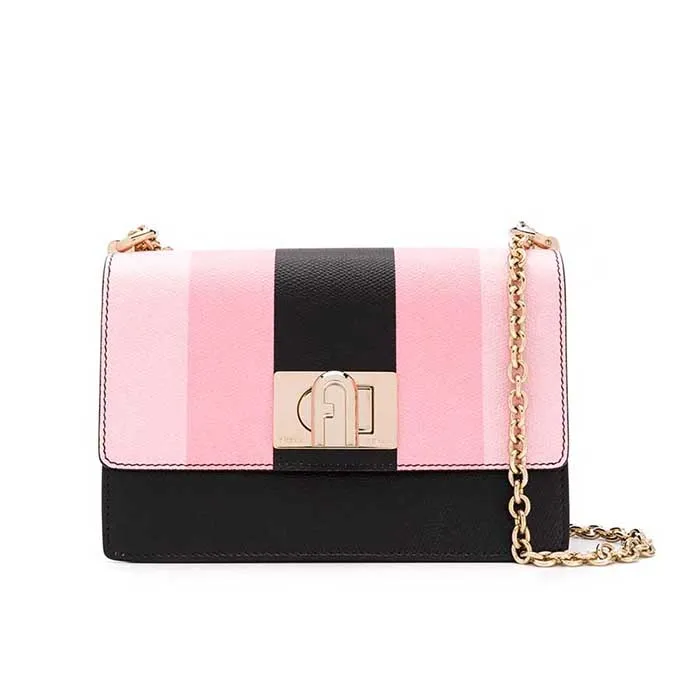 Túi Đeo Vai Furla Colour Block Leather Shoulder Bag Màu Hồng Đen