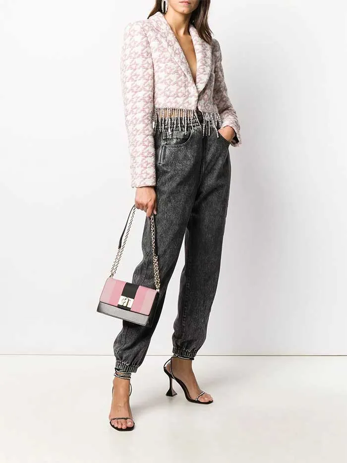 Túi Đeo Vai Furla Colour Block Leather Shoulder Bag Màu Hồng Đen
