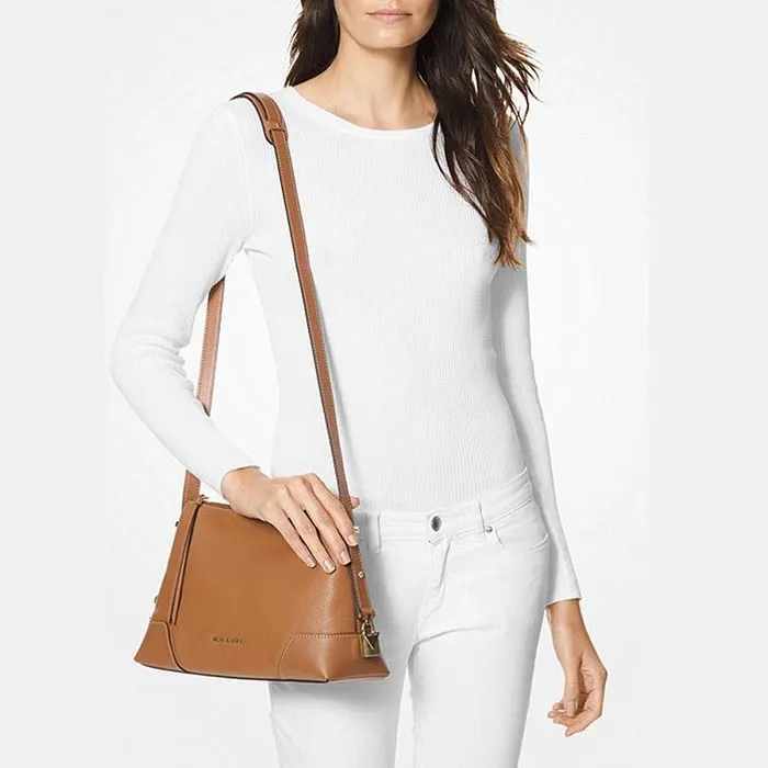 Túi Xách Michael Kors MK Crosby Medium Pebbled Leather Messenger Bag- Màu Nâu, Size M