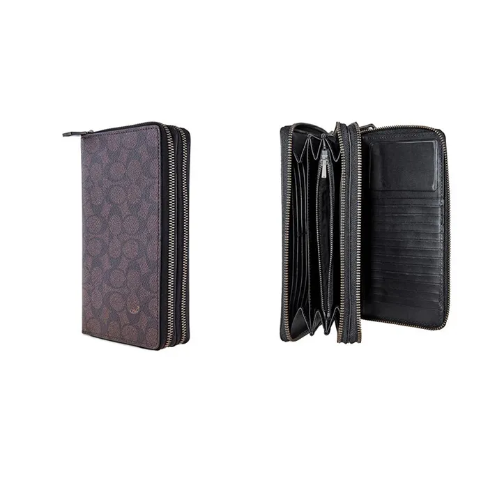 Ví Cầm Tay Coach Nam Men's Double Zip Travel Organizer In Signature Canvas Màu Nâu