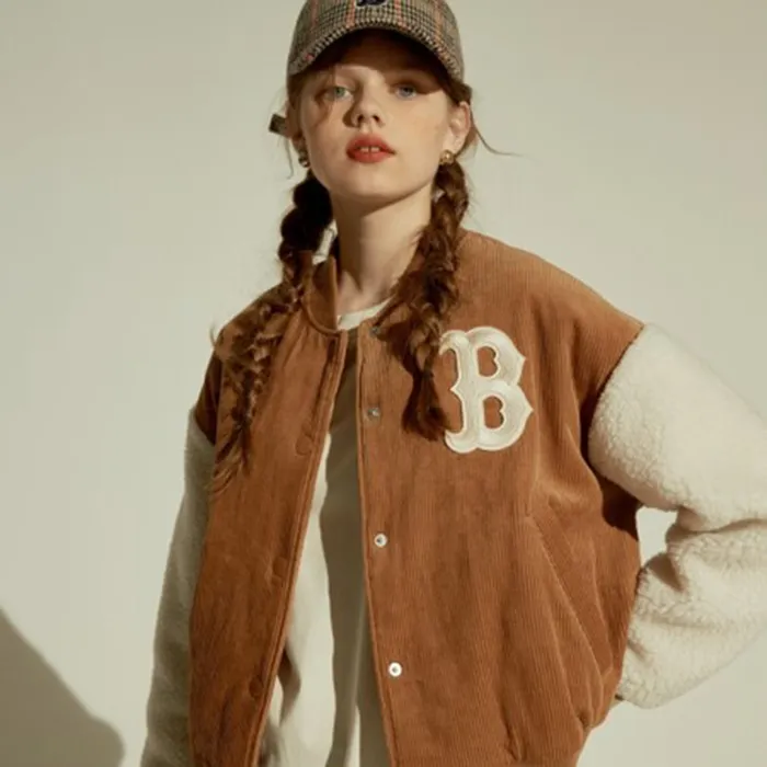 Áo Khoác MLB Women's Fleece Sleeve Baseball Jumper Boston Red Sox Màu Nâu Size XS - Thời trang - Vua Hàng Hiệu