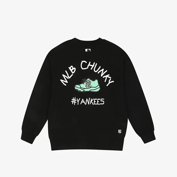 Áo Nỉ Sweater MLB Tay Dài Cổ Tròn Chunky Popcorn Màu Đen