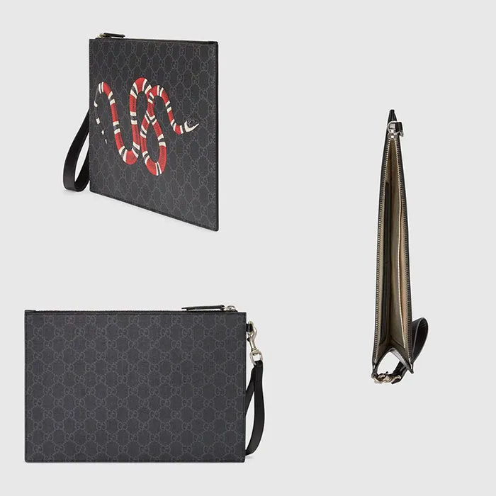 Túi Clutch Gucci Bestiary pouch with Kingsnake Màu Xám Đen