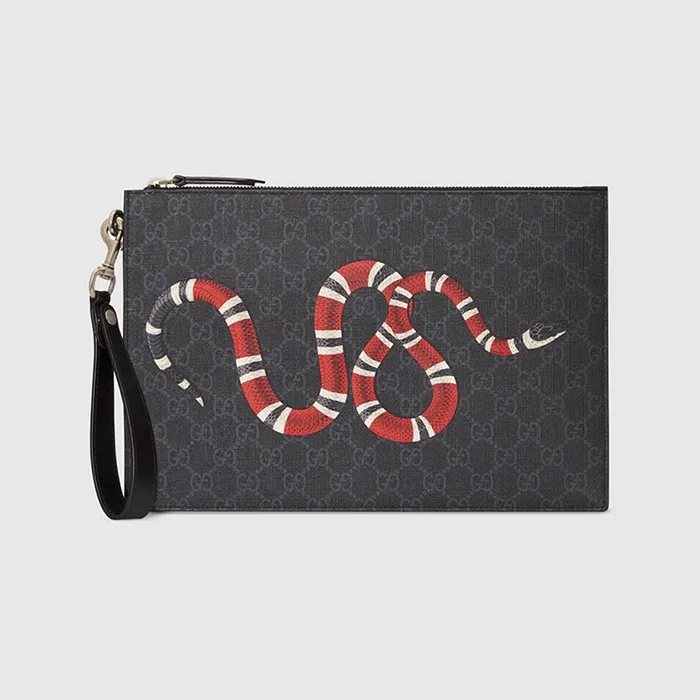 Túi Clutch Gucci Bestiary pouch with Kingsnake Màu Xám Đen