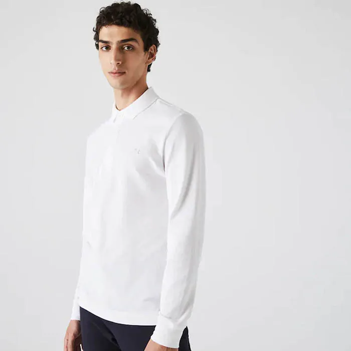 Áo Polo Lacoste Men's Long-sleeve Lacoste Paris Classic Fit Polo Shirt Stretch Màu Trắng Size XS