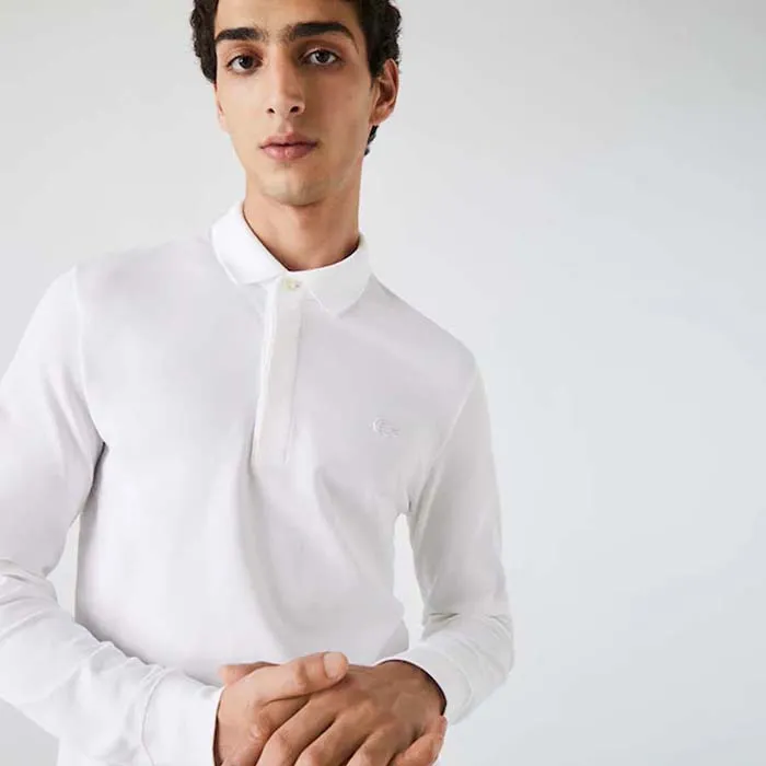 Áo Polo Lacoste Men's Long-sleeve Lacoste Paris Classic Fit Polo Shirt Stretch Màu Trắng Size XS