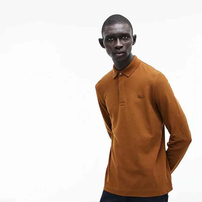 Áo Polo Lacoste Men's Long-sleeve Lacoste Paris Classic Fit Polo Shirt Stretch Màu Nâu Size XS