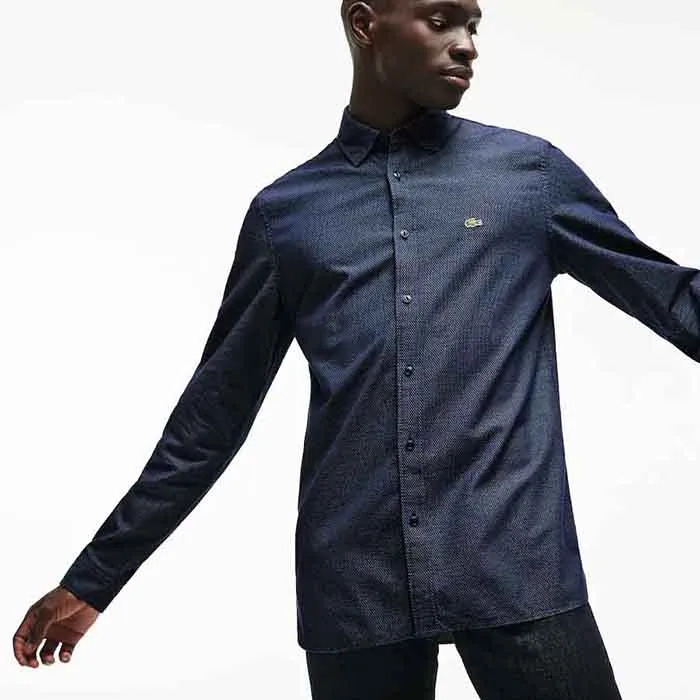 Áo Sơ Mi Lacoste Men's Slim Fit Polka Dot Jacquard Poplin Shirt Màu Xanh Navy Size M