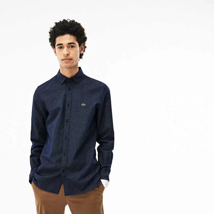 Áo Sơ Mi Lacoste Men's Slim Fit Polka Dot Jacquard Poplin Shirt Màu Xanh Navy Size M