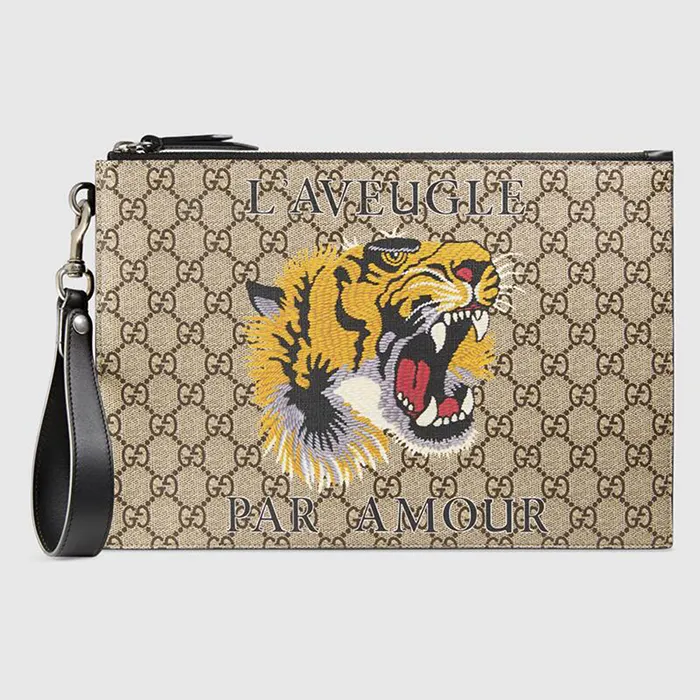 Túi Clutch Gucci Bestiary Pouch With Tiger Màu Nâu