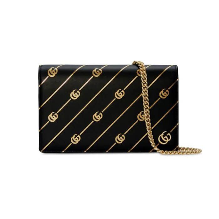 Túi Đeo Chéo Gucci Mini Leather Chain Bag With Double G Stripe Màu Đen - 2