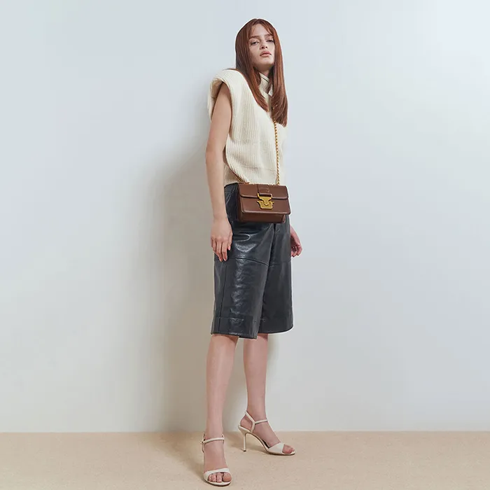 Túi Nữ Charles & Keith CNK Double Handle Metallic Push-Lock Shoulder Bag CK2-20781358 Màu Nâu