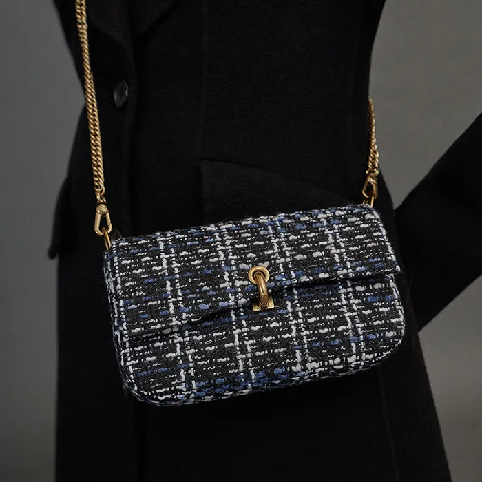 Túi Nữ Charles & Keith CNK Tweed Turn-Lock Front Flap Bag 80270609 Phối Màu