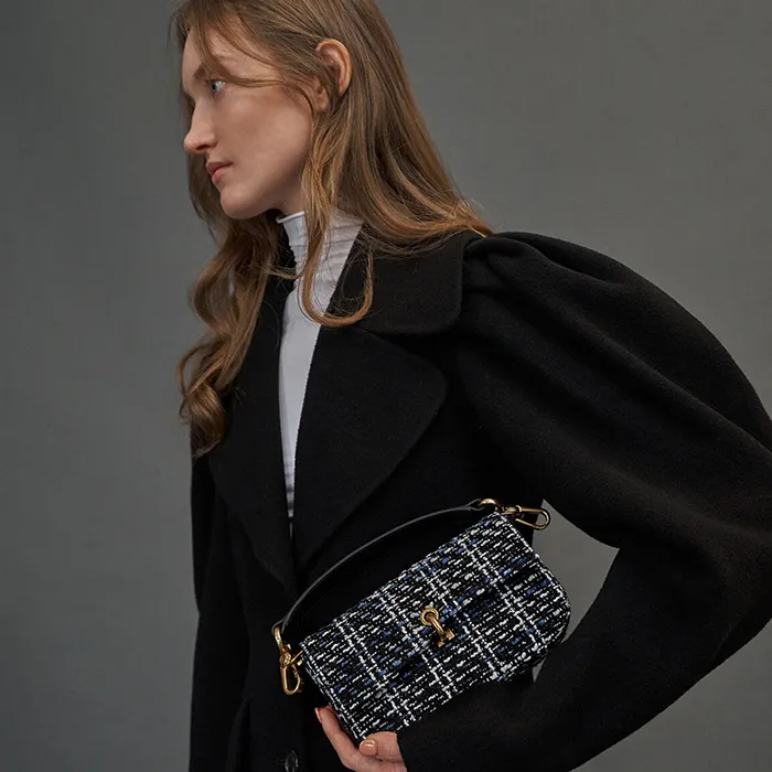 Túi Nữ Charles & Keith CNK Tweed Turn-Lock Front Flap Bag 80270609 Phối Màu