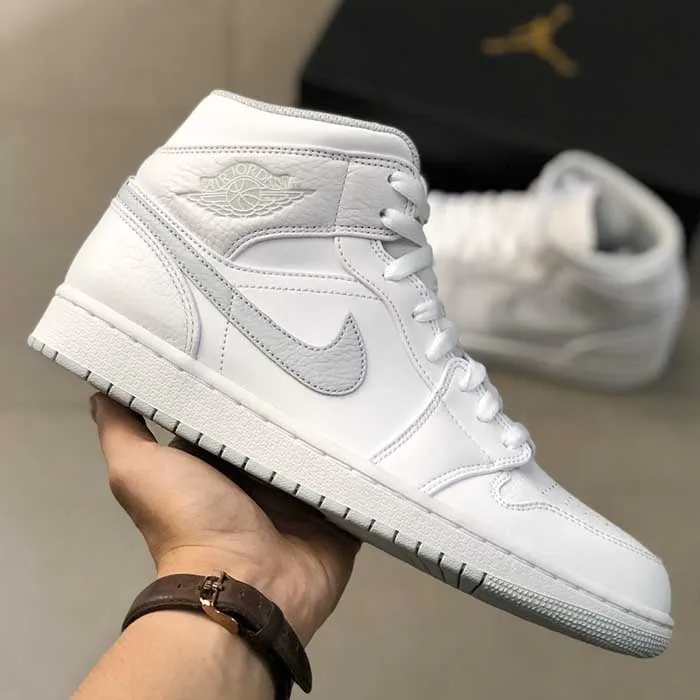 Giày Thể Thao Nike Jordan 1 Mid All White Màu Trắng
