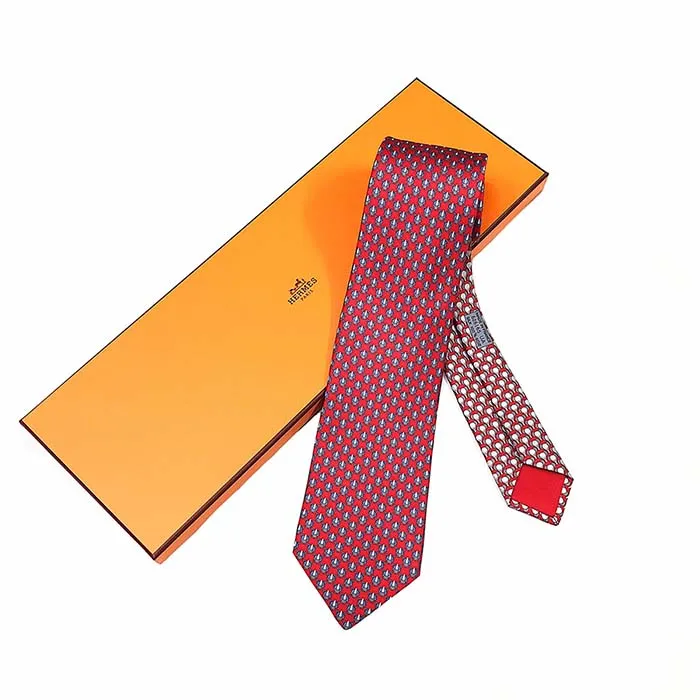Cà Vạt Hermès Cravate Rhinoferoce Rouge/Bleu Moyen/Blan 626165 Màu Đỏ