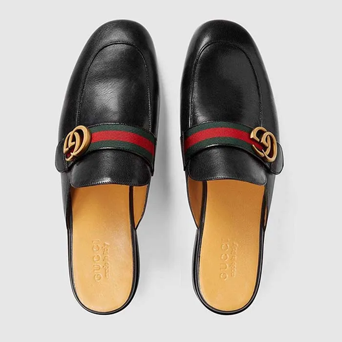 Giày Sục Gucci Princetown Leather Slipper With Double Màu Đen Size 39