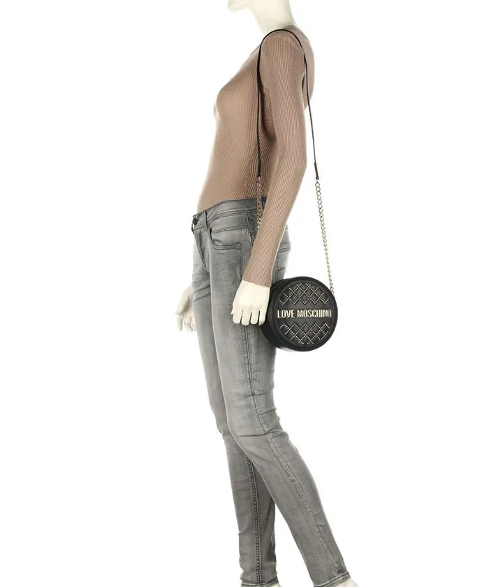 Túi Moschino Woven Gold Studs Shoulder Bag Synthetic Màu Đen