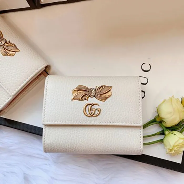 Ví Gucci GG Women Leather Wallet With Bow-White Màu Trắng
