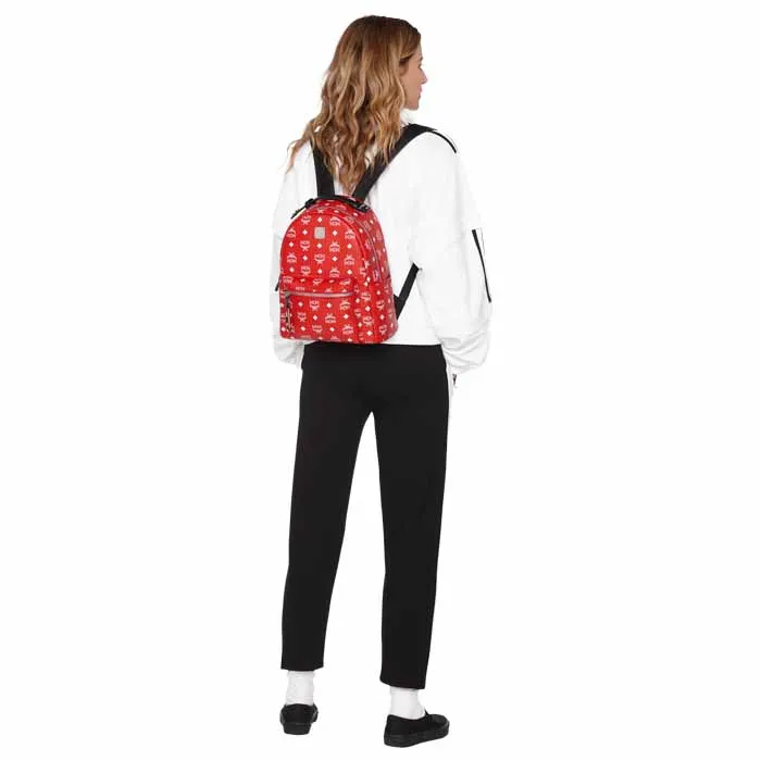 Balo MCM Stark Backpack in White Logo Visetos Màu Đỏ