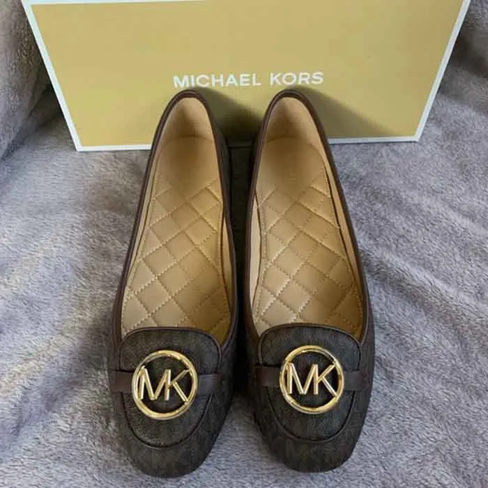 Giày Bệt Michael Kors MK Lillie Brown Logo Leather Moccasins Màu Nâu Size 36 - 2
