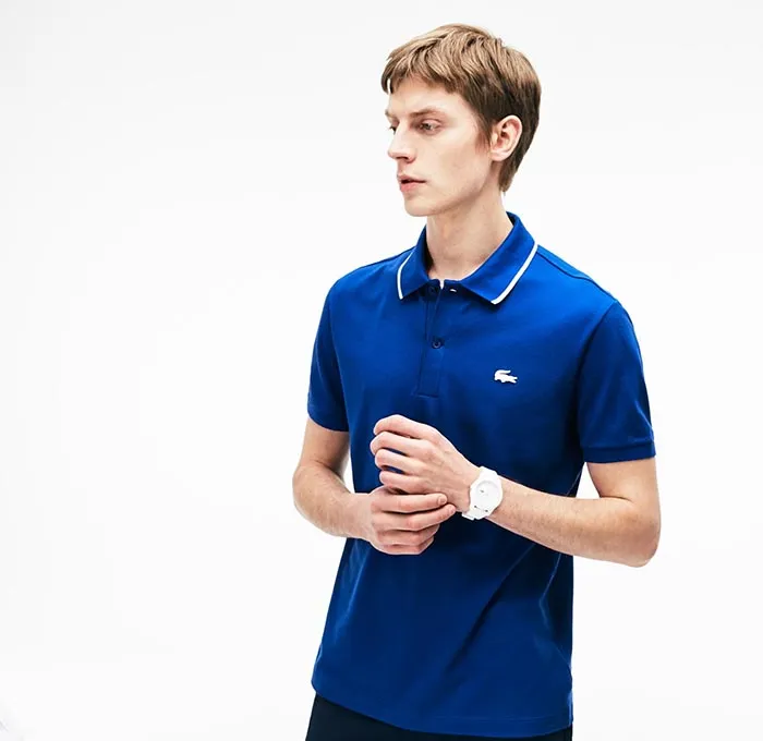 Áo Polo Lacoste Viền Khe Nút Áo Và Viền Cổ Màu Xanh Navy Size XS