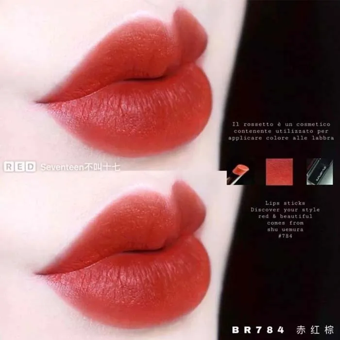 Son Shu Uemura 784 Màu Đỏ Đất Pha Cam Vỏ Đen - Son Môi - Vua Hàng Hiệu
