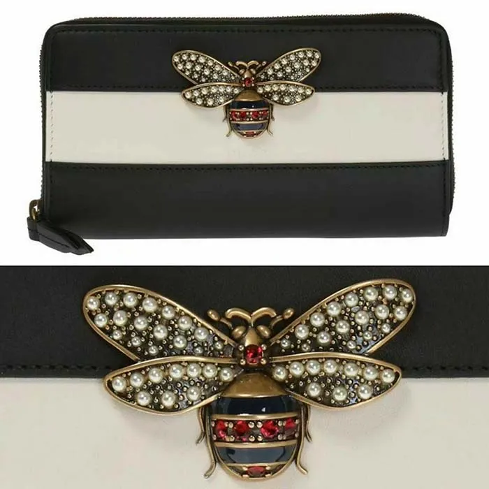 Ví Gucci Black/White Embellished Bee Margaret Wallet Màu Đen Trắng