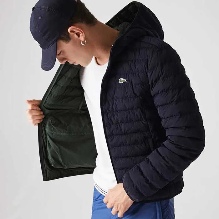 Áo Khoác Lacoste Men's Lightweight Foldable Hooded Water Resistant Puffer Coat Màu Xanh Navy Size 4