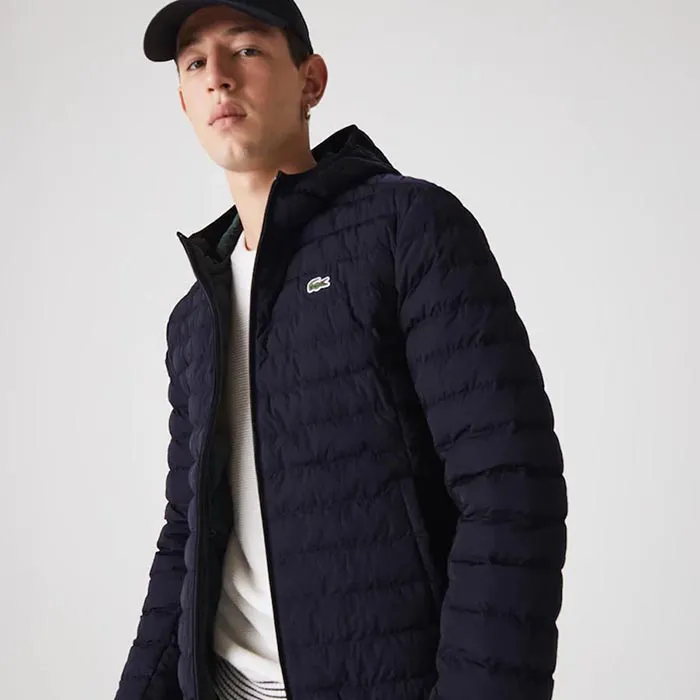 Áo Khoác Lacoste Men's Lightweight Foldable Hooded Water Resistant Puffer Coat Màu Xanh Navy Size 4