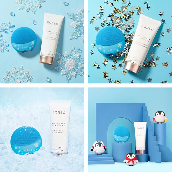Set Máy Rửa Mặt Foreo Mini 3 Màu Xanh Dương và Sữa Rửa Mặt Foreo Micro-Foam Cleanser 100ml