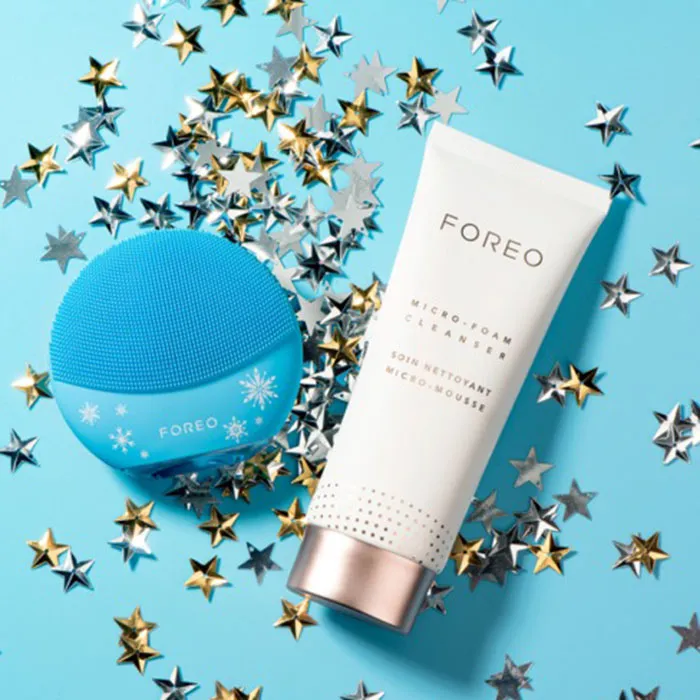Set Máy Rửa Mặt Foreo Mini 3 Màu Xanh Dương và Sữa Rửa Mặt Foreo Micro-Foam Cleanser 100ml
