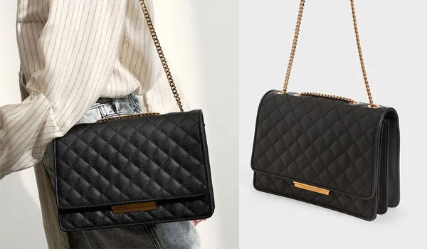 Túi Đeo Vai Nữ Charles & Keith CNK Quilted Shoulder Bag Màu Đen